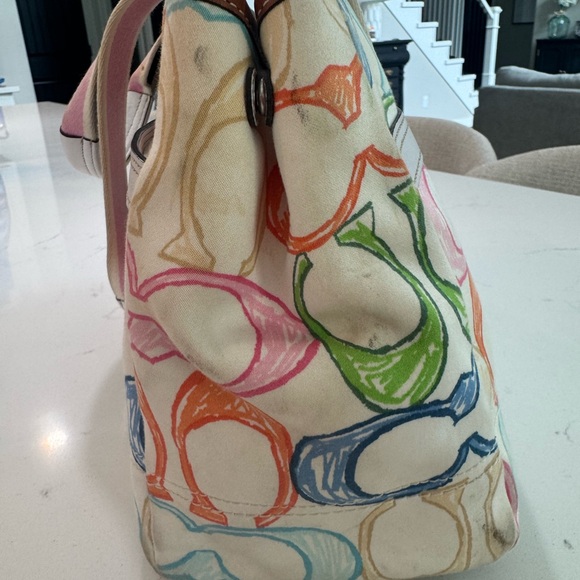 Coach Multicolor Scribble Signature Canvas Tote with Pink Accents - Picture 6 of 11